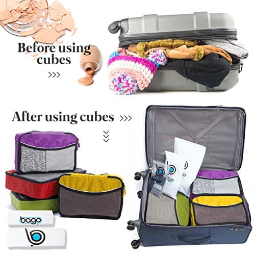 bago 7 Pcs Packing Cubes For Travel - 4 Packing Cube with 3 ZipLock Bags - Travel Cubes to Get Maximum Storage, Save Time & Effort to Pack - Happy Traveling (GreenRedPurpleYellow) — view 3