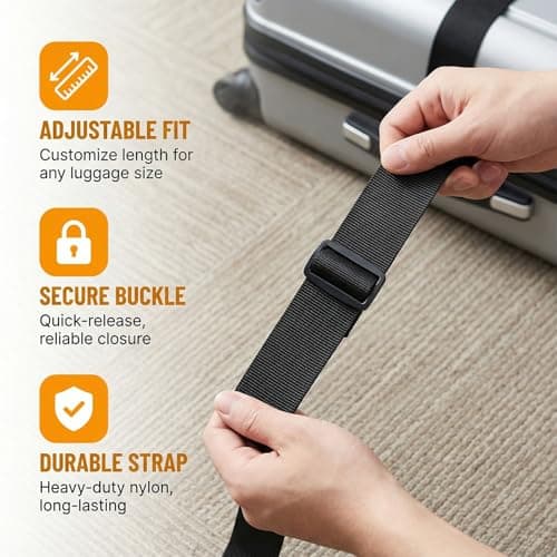 Heavy Duty Luggage Straps for Suitcases Packing Belts Travel Accessories Adjustable Bag Strap 2 Pack (Yellow) — view 6