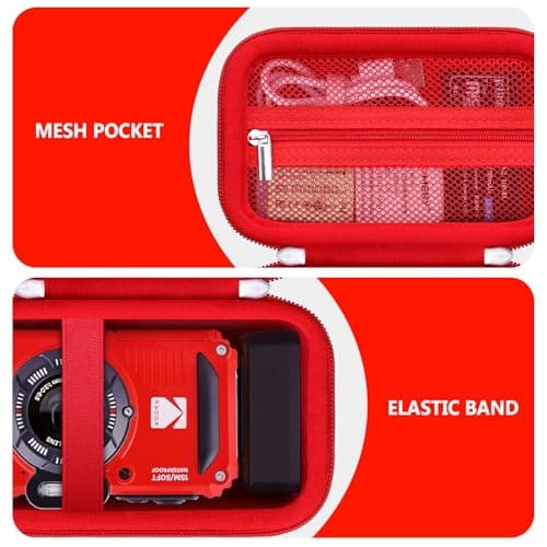 Supmay Carrying Case Compatible with Kodak PIXPRO WPZ2 Rugged Waterproof Shockproof Dustproof WiFi Digital Camera, Travel Case with Mesh Pocket fits USB Cable, SD Card, Battery, Charging Plug, Red — view 5