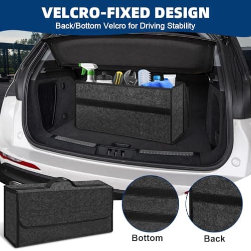 vsshe Car Boot Organiser Bag Anti Slip Foldable, Large Flip-Top Felt Trunk Organiser Hook and Loop, Car Boot Tidy for Tools Breakdown Emergency Travel Tidy for All Vehicles(50 x 17 x 23 cm Grey) — view 4