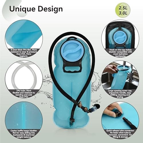 MARCHWAY 2L/2.5L/3L TPU Hydration Bladder, Ultra Durable Water Reservoir Bag with Insulated Tube for Hydration Pack for Cycling, Hiking, Running, Climbing, Biking (2.5L Blue 85oz) — view 3