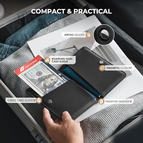 VULKIT Passport Holder Travel Wallet with AirTag Holder, RFID Blocking Leather Travel Document Orangizer with Passport Slot, Business & Credit Card Slots, Boarding Pass Pocket — view 3