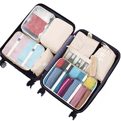 Jsdoin Packing Cubes for Suitcase,9 PCS Travel Luggage Packing Cubes for Backpack, Waterproof Essentials Suitcase Organiser Bags, Travel Accessories (Beige) — view 3