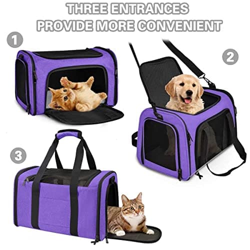 Qlfyuu Portable Pet Carrier - Soft Sided, Foldable, Airline Approved for Cats, Dogs, Bunnies & Puppies up to 15lbs (Purple, Large) — view 5