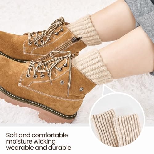 Niorasen Thermal Socks for Women, 3 Pairs Wool Winter Warm Thick Socks, Full Cushioned Cosy Comfy Ladies Hiking Walking Boot Crew Sock with Gifts Box, 4-8 Black DarkGrey Apricot — view 5