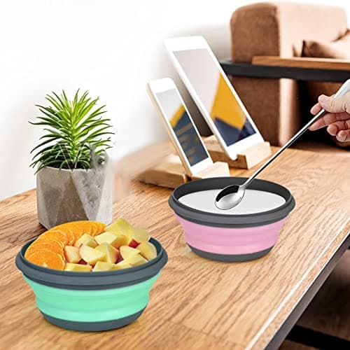 Anicy Foldable Camping Bowls - 3 Pieces Silicone Collapsible Bowl with Lid Portable Food Storage Container Bowl Round for Hiking Kitchen School Outdoor (Green) — view 2