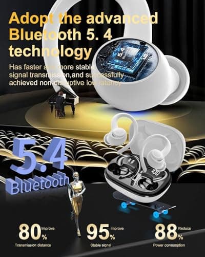 Sports Wireless Earbuds with EarHooks HiFi Stereo Sound with ENC Mic, White — view 4