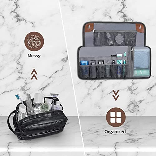 Estour Toiletry Bag for Men, Travel Dopp Kit, Water-Resistant Bathroom Roll Organizer for Shaving Kit, Hygiene, Toiletry Accessories, 2.Khaki Yellow (Waxed Canvas), Practical — view 3