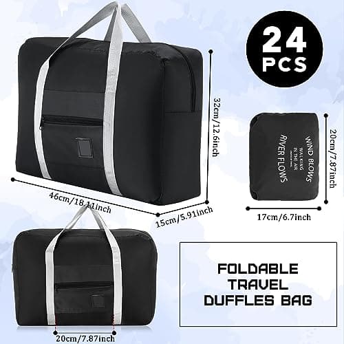 Sweetude 24 Pcs Travel Duffel Bags Bulk Foldable Luggage Bag Women Men Waterproof Carry Tote with Trolley Sleeve for Gym, Overnight, Airlines, Black — view 2