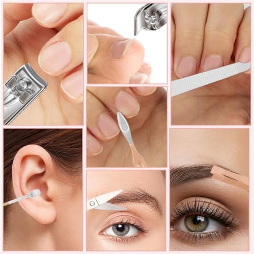 ALIIP Manicure Set 7-Piece Professional Nail Clipper Set with Leather Case, Portable Travel Nail Care Kit for Women, Stainless Steel Nail Grooming Kit for Home & Gifts,Pink — view 4