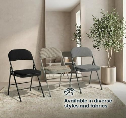SuperGift.com Cream Fabric Padded Folding Chair with Backrest, Heavy Duty Steel Frame Foldable Chair for Home, Garden, Office and Desk Use — view 4