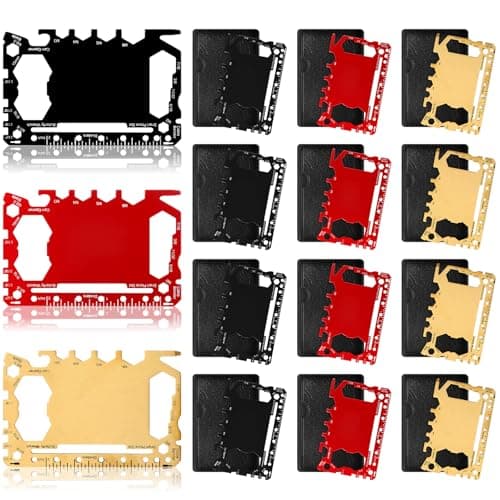 Cholemy 12 Pcs Credit Card Wallet Multitool 46 in 1 Metal Stainless Steel Survival Pocket Tool Bottle Opener MultiPurpose for Husband Boyfriend Adults Men (Black,Red,Gold)