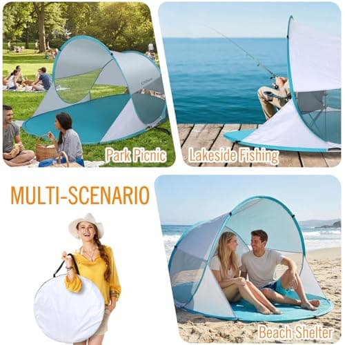 Chihee Beach Tent Pop-up Camping Sun Shelter for with UV Protection Silver-coated Fabric Breathable Mesh Extra Sandbags,Lightweight Easy Setup Portable Beach Shade Canopy Cabana — view 6