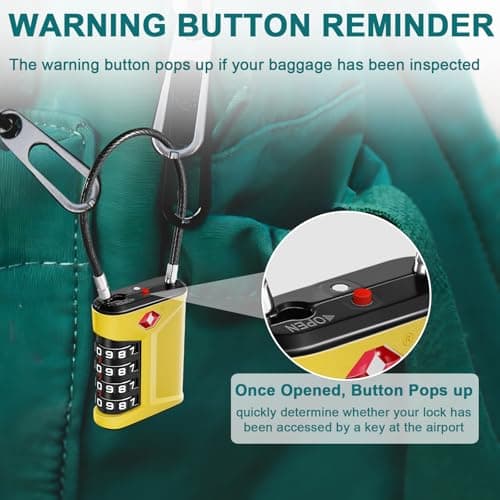 ZHEGE Luggage Locks TSA Approved, Lock with Warning Button (2P, Yellow) — view 4