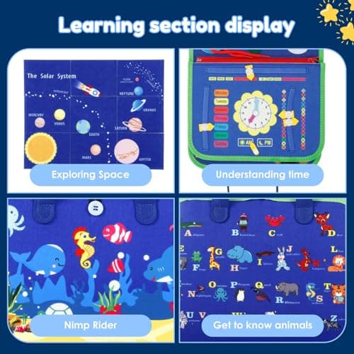 KTCINA Busy Board Montessori Toys for Toddler 1 2 3 Year Old, Educational Learning Activity Sensory Book Felt Quiet Book Montessori Sensory Toys Baby Travel Busy Books for Plane Car, Boys Girls Gift — view 3