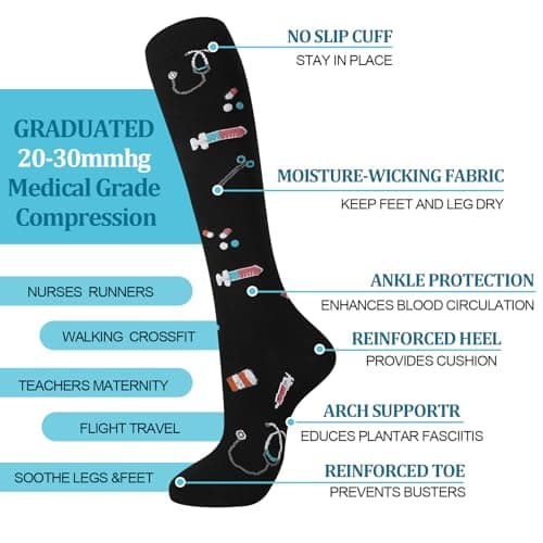 Zuimei 4 Pairs Compression Socks for Women 20-30 mmHg Flight Sock M — view 4