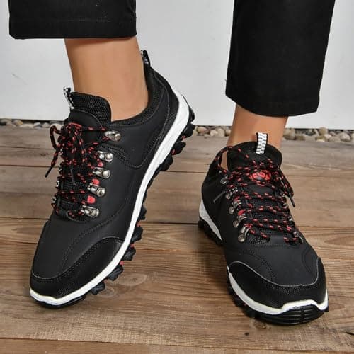 Hiking Trainers Mens Lace-Up Mesh Breathable Comfortable Walking Shoes Lightweight Outdoor Sneaker Casual Trail Shoes Adventure Footwear Plus Size Black — view 5