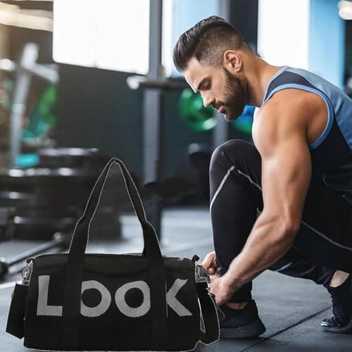 Small Gym Bag, Gym Bag, Small Holdall, Overnight Travel Weekend Holdall Bags Fitness Handbag for Swim Yoga Workout, Water Resistant Carry On Bag Sport Travel Training Journey (Black) — view 6