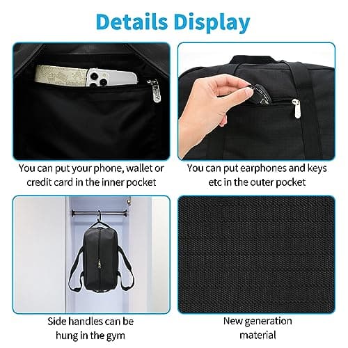 YoKelly Small Duffle Bag 14 inch Carry On Mini Duffel Bag Lightweight for Travel Gym Sport-Black — view 4