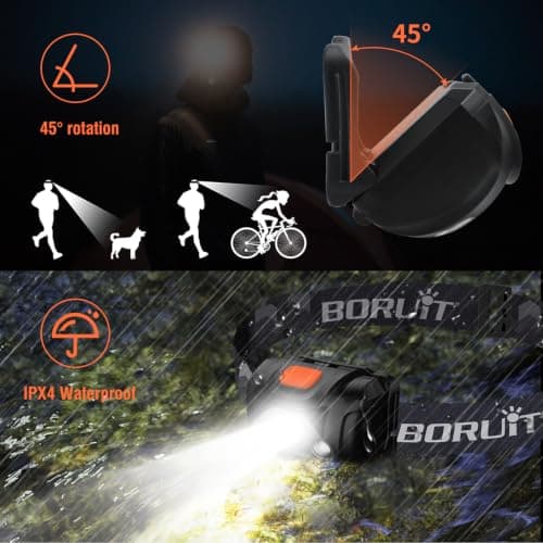 BORUIT H09 LED Head Torch, Head Torch with Red Light Headlamp — view 5