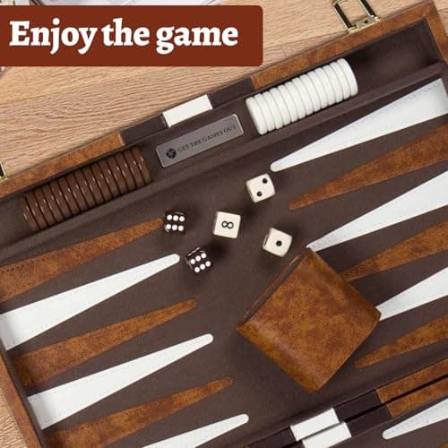 Backgammon Set, 11 Inch Backgammon Set With Premium Leather Case, Portable Board Game With Acrylic Playing Pieces & Wooden Dice Cups, Backgammon Travel Set For Adults And Kids (Brown) — view 6