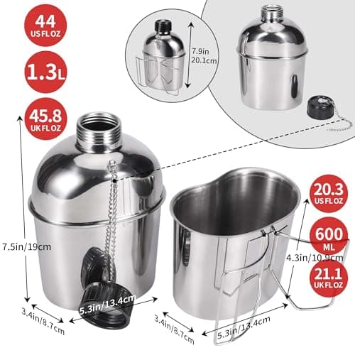 Goetland Stainless Steel WWII US Army Canteen Water Bottle Military Canteen Kit 1.06QT with 0.53QT Cup Nylon Pouch G.I. — view 3
