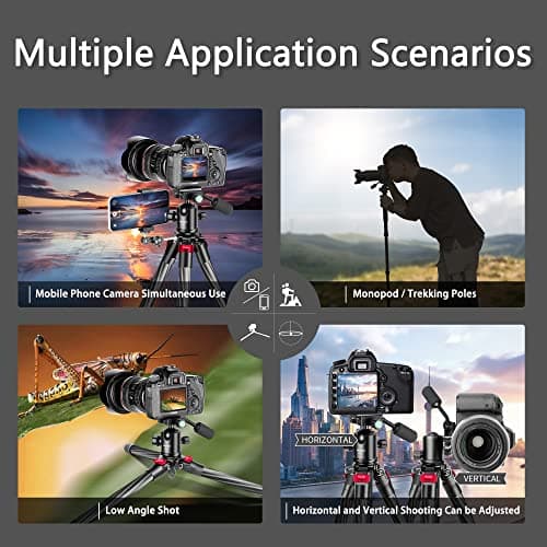 Carbon Fiber Camera Tripod Manbily 63" Lightweight Tripods with Detachable Handle Monopod for Travel with 360° Ball Head 36mm, Portable Compact for DSLR Cameras Camcorders Video Phone Canon Nikon Sony — view 4