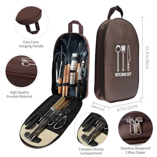 Pansyling Silicone Camping Cooking Set with Storage Bag, RV Camping Must Haves Car Camping Essentials Camper Accessories, Camping Kitchen Cooking Utensil for Picnic Hiking Travel — view 6