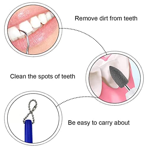 MANXIYECHEN 2 Pcs Mini Travel Dental Cleaner, Portable Stain Erasers with Chain Tooth Pick Interdental Picks, Blue, White — view 4