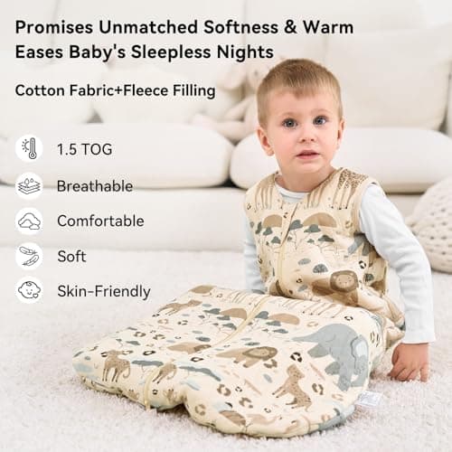 Unnivoll Baby Sleeping Bag 1.5 Tog 6-12 Months Cotton Sleep Sack Baby Sleep Bag Wearable Blanket with 2-Way Zipper for Newborn Infant Apricot Elephant — view 2