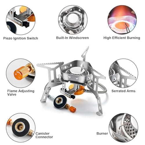Odoland 3500W Windproof Camping Gas Stove Portable Collapsible Outdoor Camping Stove with Piezo Ignition Backpacking Stove for Outdoor Cooking Hiking Picnic and Camping Grey — view 3