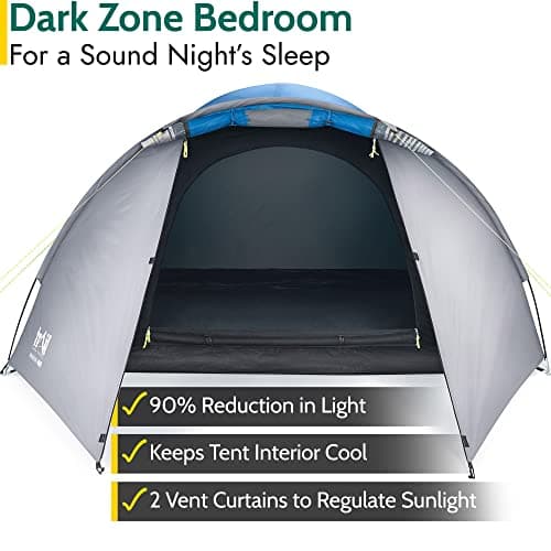 Trail Bracken 4 Man Tent With Porch, 3000mm Waterproof Rating, Double Skin Dome Tent with Darkened Bedroom, Lightweight for Camping and Festivals, Bag Included (360cm x 240cm x 130cm) — view 2