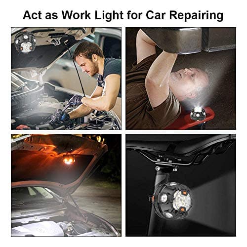 Car LED light Road Flares, Vehicle Emergency Breakdown Kit, with 8 Amber Flashing modes,Warning Signal beacon disc for safety with 1.5km 360 degree visibility plus magnetic base and hook attachment — view 6