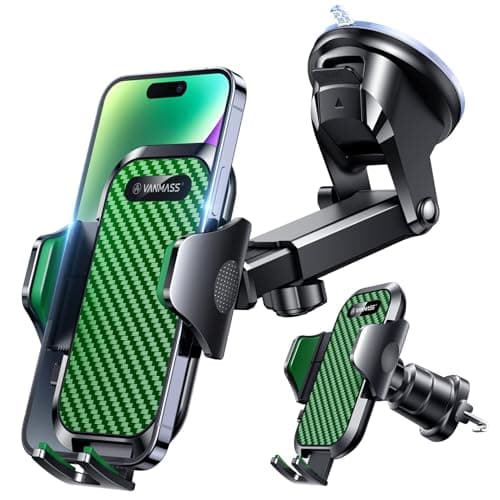 VANMASS 2026 BEST Car Phone Holder [Upgraded Suction&Clip] Military-Grade Rotatable Universal Mobile Mount for Dashboard Windscreen Vent, Van Stand Cradle for iPhone 17 16 15 Samsung,Green