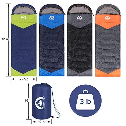 Sleeping Bag 3 Seasons (Summer, Spring, Fall) Warm & Cool Weather - Lightweight,Waterproof Indoor & Outdoor Use for Kids, Teens & Adults for Camping Hiking, Backpacking and Survival (Blue Green) — view 2