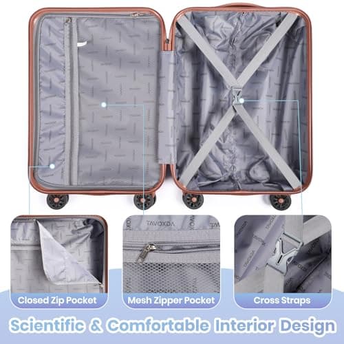 Tavoxda Suitcase Sets 3 Piece, Hard Shell Lightweight ABS Trolley Travel Luggage Set Spinner Wheels & TSA Lock with Travel Duffel Bag and Toiletry Bag, 24” Medium Set, Blue — view 5