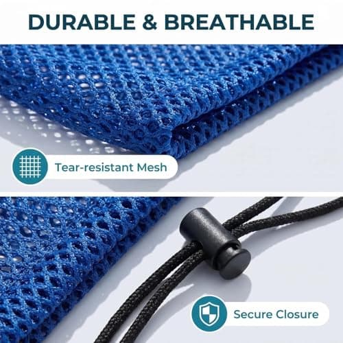 iohsxae Large Mesh Sports Equipment Bag, Heavy Duty Drawstring Ball Sack for Football, Swimming Kit & Gym, 600D Polyester Breathable Net Storage Bag for Beach Toys & Laundry, 68 x 48 cm (Blue) — view 3