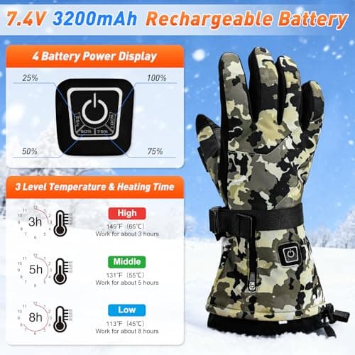 COVVY Heated Gloves for Men Women, 7.4V 3000mAH Rechargeable Battery Touchscreen Ski Heating Gloves, 3 Adjustable Heating Levels, Hand Warmer for Winter Skiing Hunting Cycling Camping (L) — view 2