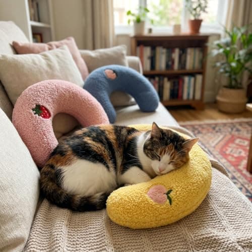 QhgPnt 3 Pcs Cat Pillow Set, Fluffy And Soft Dog Pillow, Comfortable Sleeping Cat Cushions with Neck Support, Pink Yellow Blue Colour Collection for Small Pets Improve Sleeping, Travel and Home Use — view 6