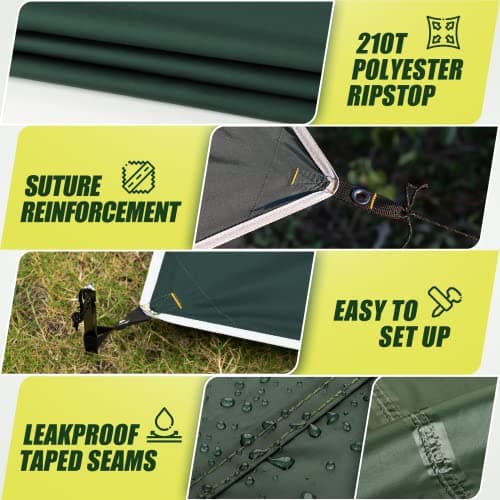 Bessport Camping Tent Tarp 3m x 3m/3m x 4m Waterproof PU3000 mm with Eyelets & 6 Aluminium Stakes & 8 Nylon Ropes, Anti-UV Suitable for Camping, Picnic, Hammock — view 3
