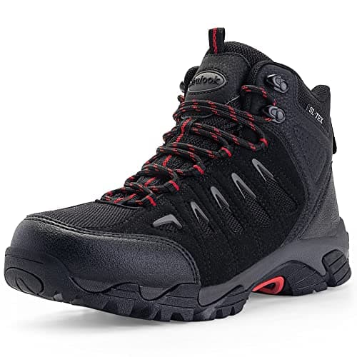 SHULOOK Men's hiking shoes, waterproof trekking shoes, non-slip high rise hiking boots, men's outdoor mountain shoes, ultralight trainers, camping, trekking, hiking, hiking boots, black red, 9 UK