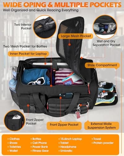 RAINSMORE Sports Gym Bag Mens Duffel Bag with Shoes & Laptop Compartment — view 3