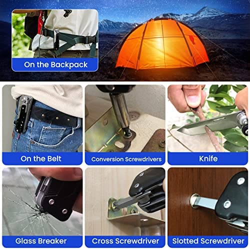 HONZIN Multitool 5 in 1 Multifunctional Folding Pocket Knife, Folding Scissors, Detachable Stainless Steel Geometric Knife for Outdoor Camping Hiking (Extra 11 Screwdriver Bits) — view 6