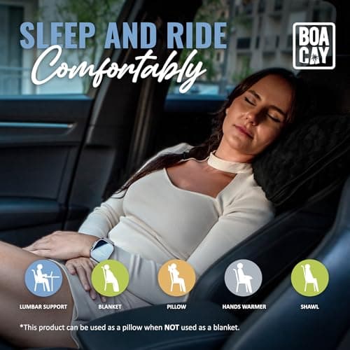 BOACAY Packable Travel Blanket for Aeroplane, Car - Compact Office Blanket - Portable Pillow for Adults, Children with Case, Luggage Sleeve, Backpack Clip — view 6