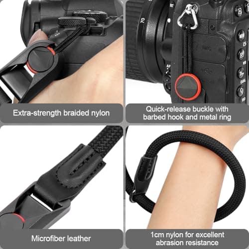 HOTUT Camera Wrist Strap,Climbing Rope Camera Wrist Band with Quick Release Buckle,Quick Release Hand Strap for Photographers,Nylon Rope Band for SLR DSLR Digital Mirrorless(Red) — view 3