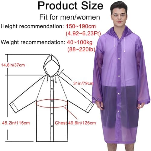 Cosowe Rain Ponchos for Adults Reusable, 2 Pcs Raincoats Emergency for Women Men with Hood and Drawstring, Purple — view 4