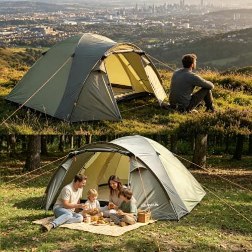 SAFACUS 3-4 Person Dome Camping Tent, Double layer, Full Waterproof Holiday Family 3 to 4 Man Tent, Easy to Set Up for Outdoors Hiking Fishing Traveling Beach Vacation — view 5