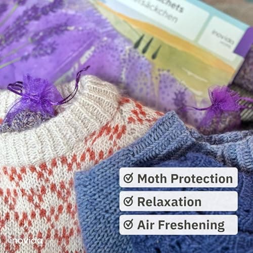 Lavender Bags : 20 Dried Lavender Flowers Bags as Natural Air Freshener and Moth Repellent for Wardrobes – Wardrobe Fresheners – Car Freshener – Room Air Freshener – Lavender Sachets by Inovida — view 4