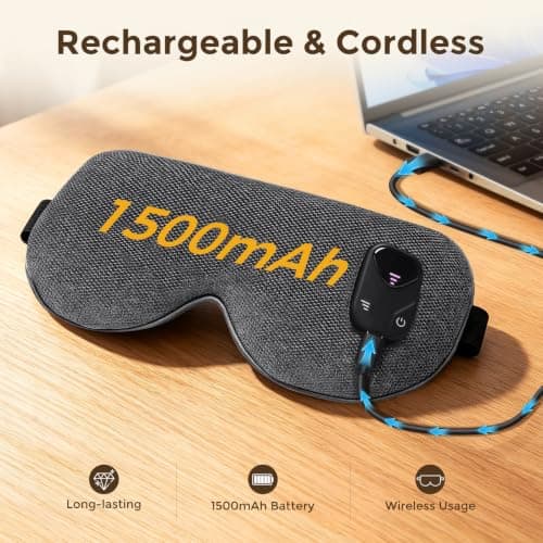 Heated Eye Mask Cordless Warm Eye Compress for Dry Eyes Blepharitis Stye Relief Improved Sleep, 3 Level Heat, 1500mAh Rechargeable Battery, Washable Cover, Eye Heating Pad for Sleeping Travel — view 3