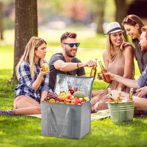 Cooler Bag, Lunch Bag, 30L Picnic Bag Cool Bag with 15Pcs Plastic Food Storage, Freezer Bags for Camping BBQ Travel Family and Outdoor Activities (Grey) — view 5